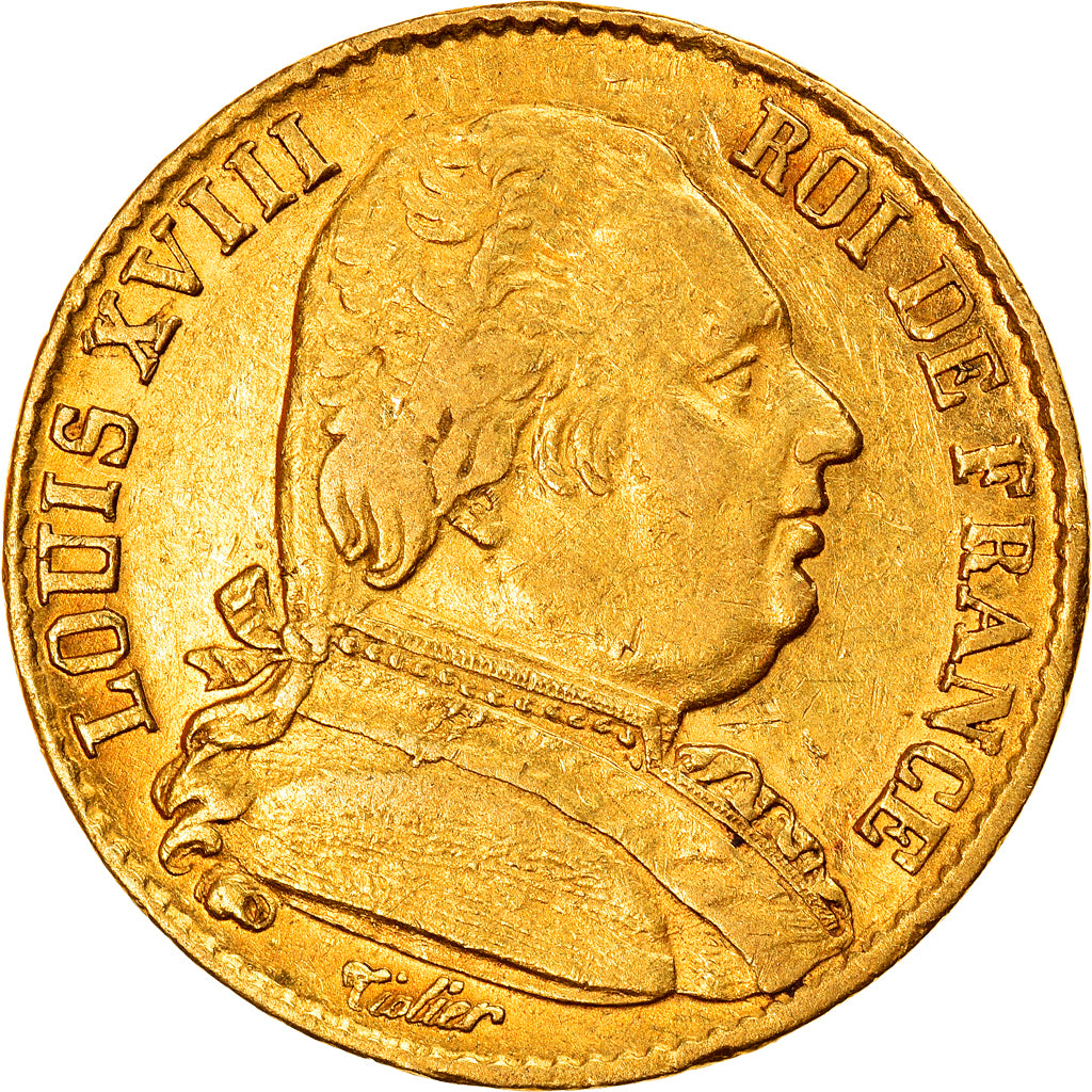 Coin, France, Louis XVIII, Louis XVIII, 20 Francs, 1814, Paris, AU(50-53), Gold