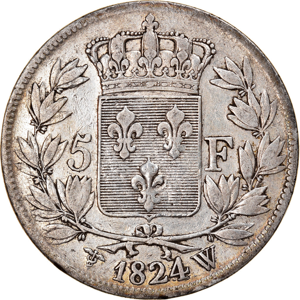 Munten, Frankrijk, Louis XVIII, 5 Francs, 1824, Lille, FR+, Zilver, KM:711.13