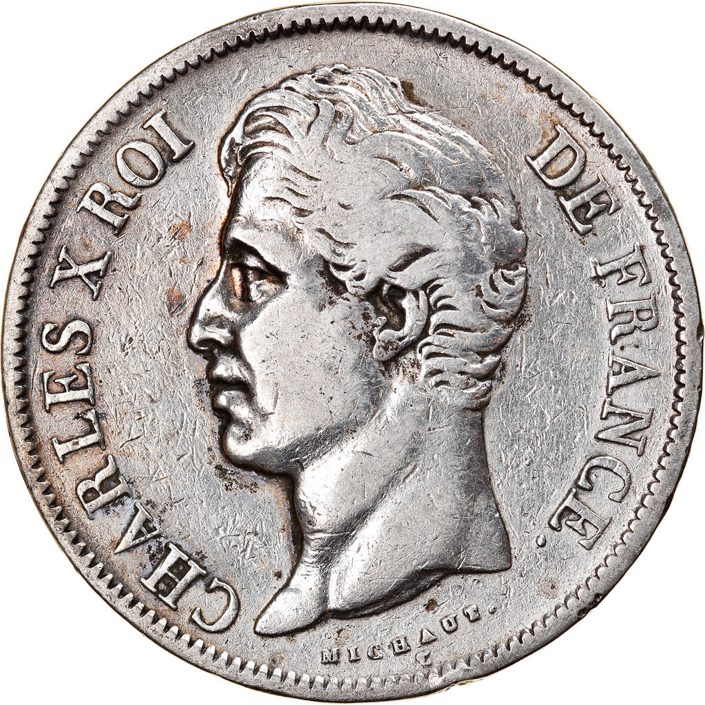 Moneta, Francja, Charles X, 5 Francs, 1828, Paris, VF(20-25), Srebro, KM:728.1