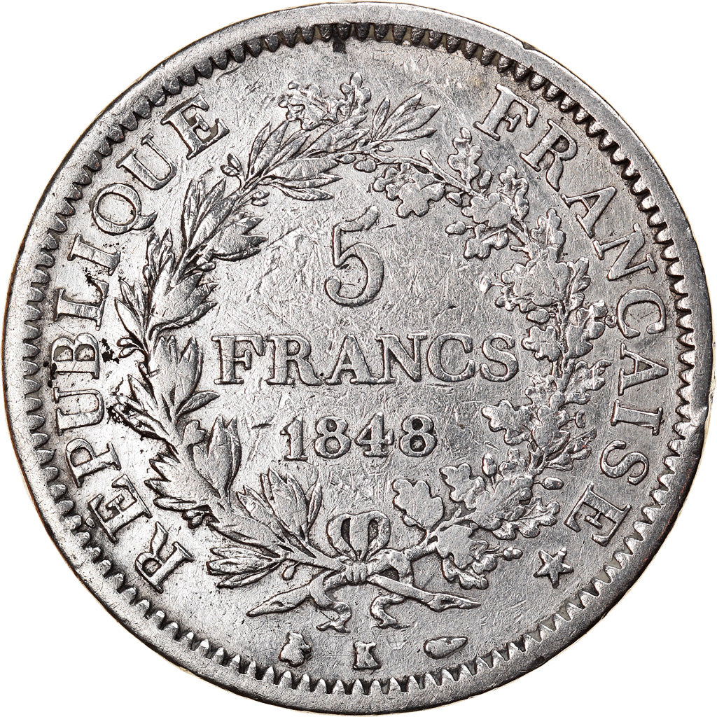 Coin, France, Hercule, 5 Francs, 1848, Bordeaux, VF(20-25), Silver, KM:756.4