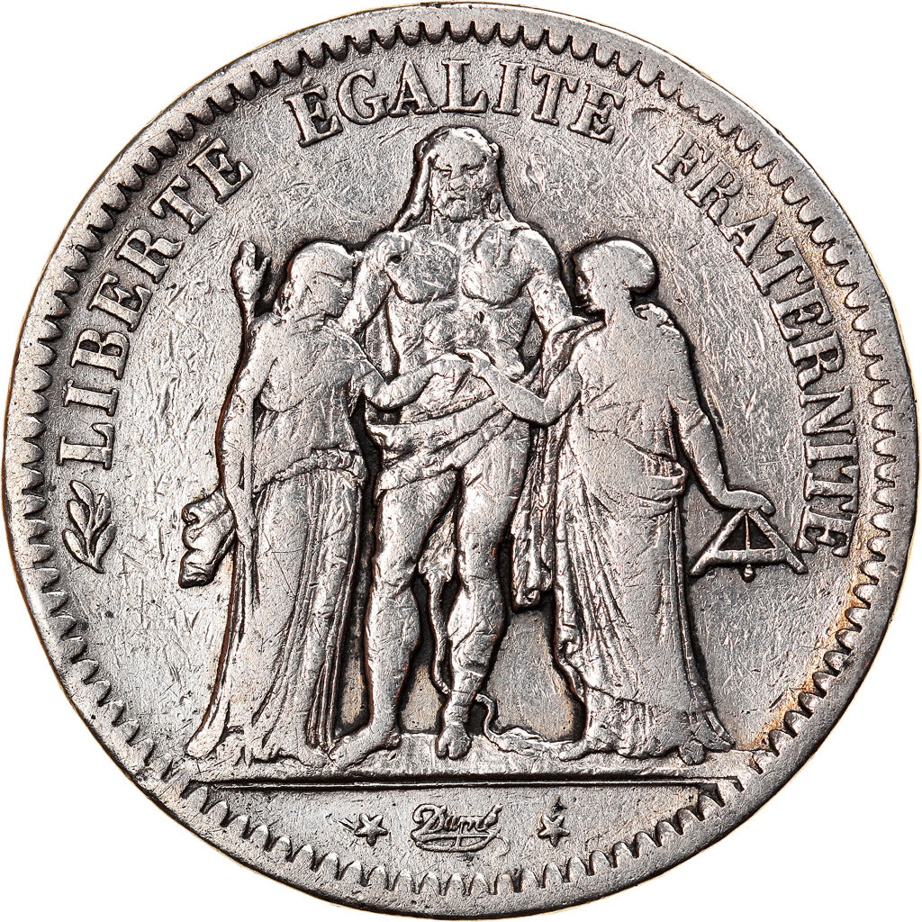 Moneda, Francia, Hercule, 5 Francs, 1849, Bordeaux, BC+, Plata, KM:756.4