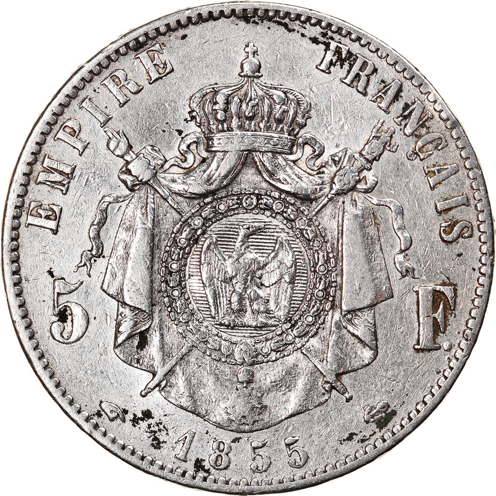 Moneta, Francja, Napoleon III, Napoléon III, 5 Francs, 1855, Paris, VF(20-25)