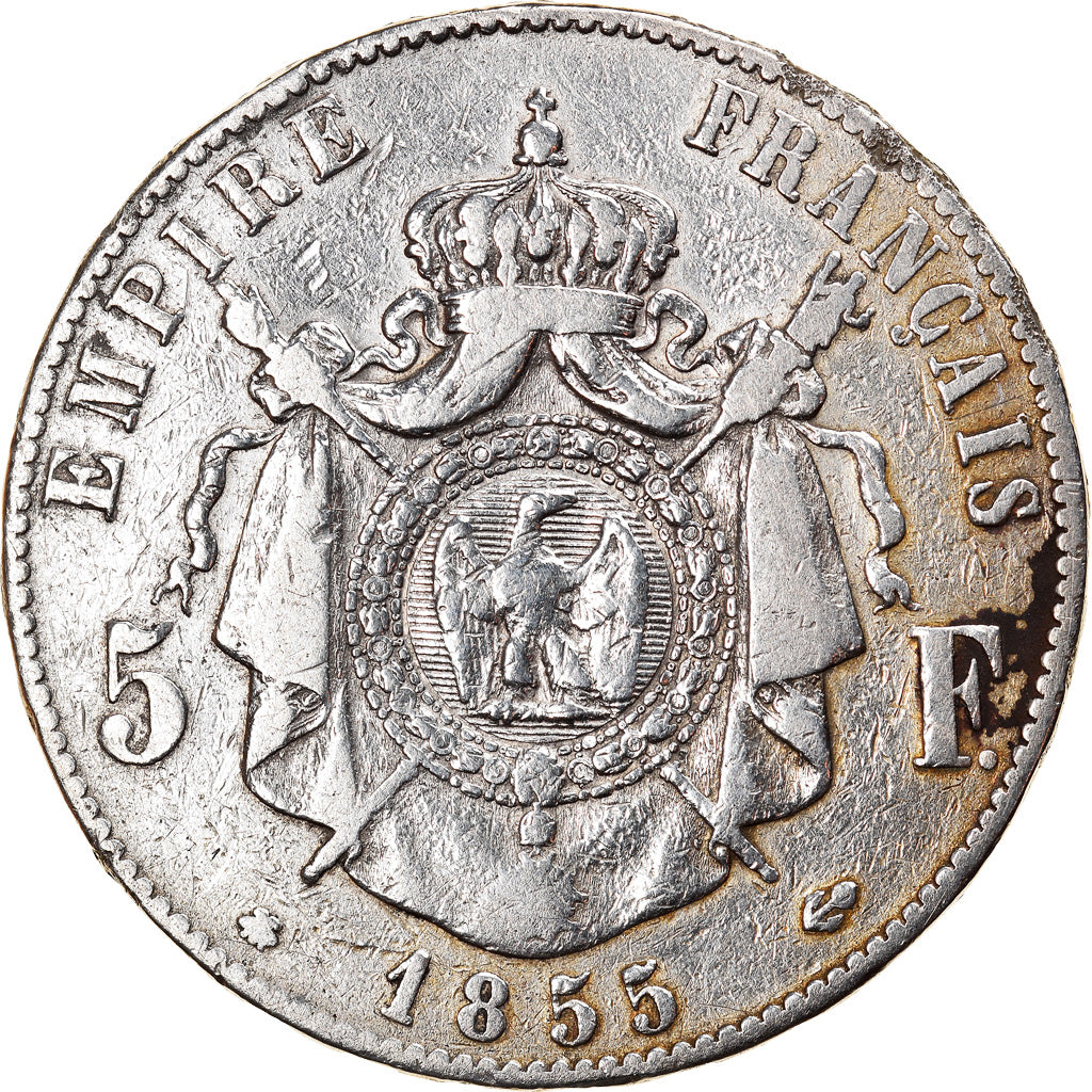 Moneda, Francia, Napoleon III, Napoléon III, 5 Francs, 1855, Strasbourg, BC