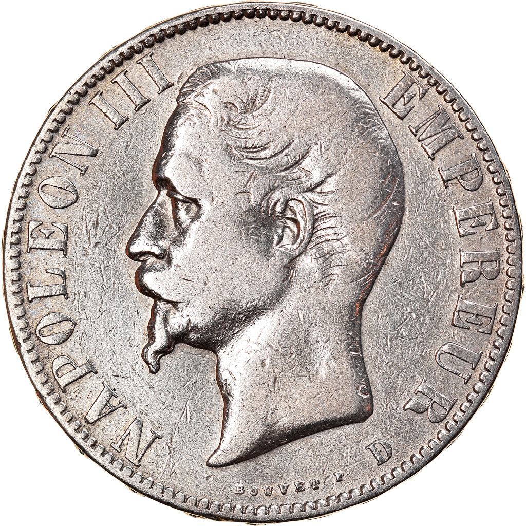 Moneta, Francia, Napoleon III, Napoléon III, 5 Francs, 1855, Lyon, MB, Argento