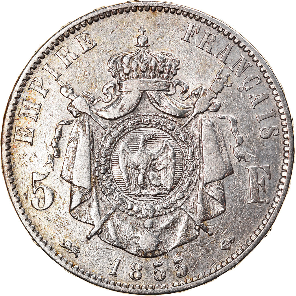 Moneta, Francia, Napoleon III, Napoléon III, 5 Francs, 1855, Lyon, MB, Argento