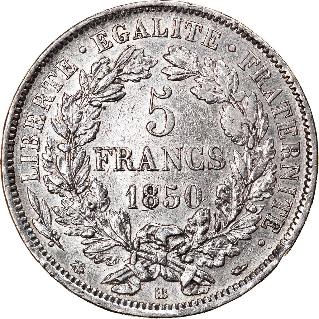 Coin, France, Cérès, 5 Francs, 1850, Strasbourg, EF(40-45), Silver, KM:761.2