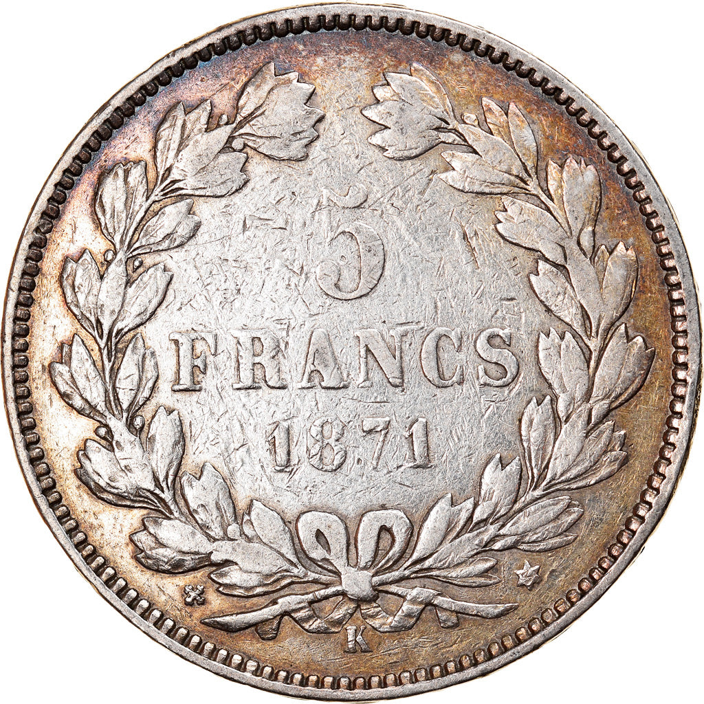 Coin, France, Cérès, 5 Francs, 1871, Bordeaux, VF(30-35), Silver, KM:818.2