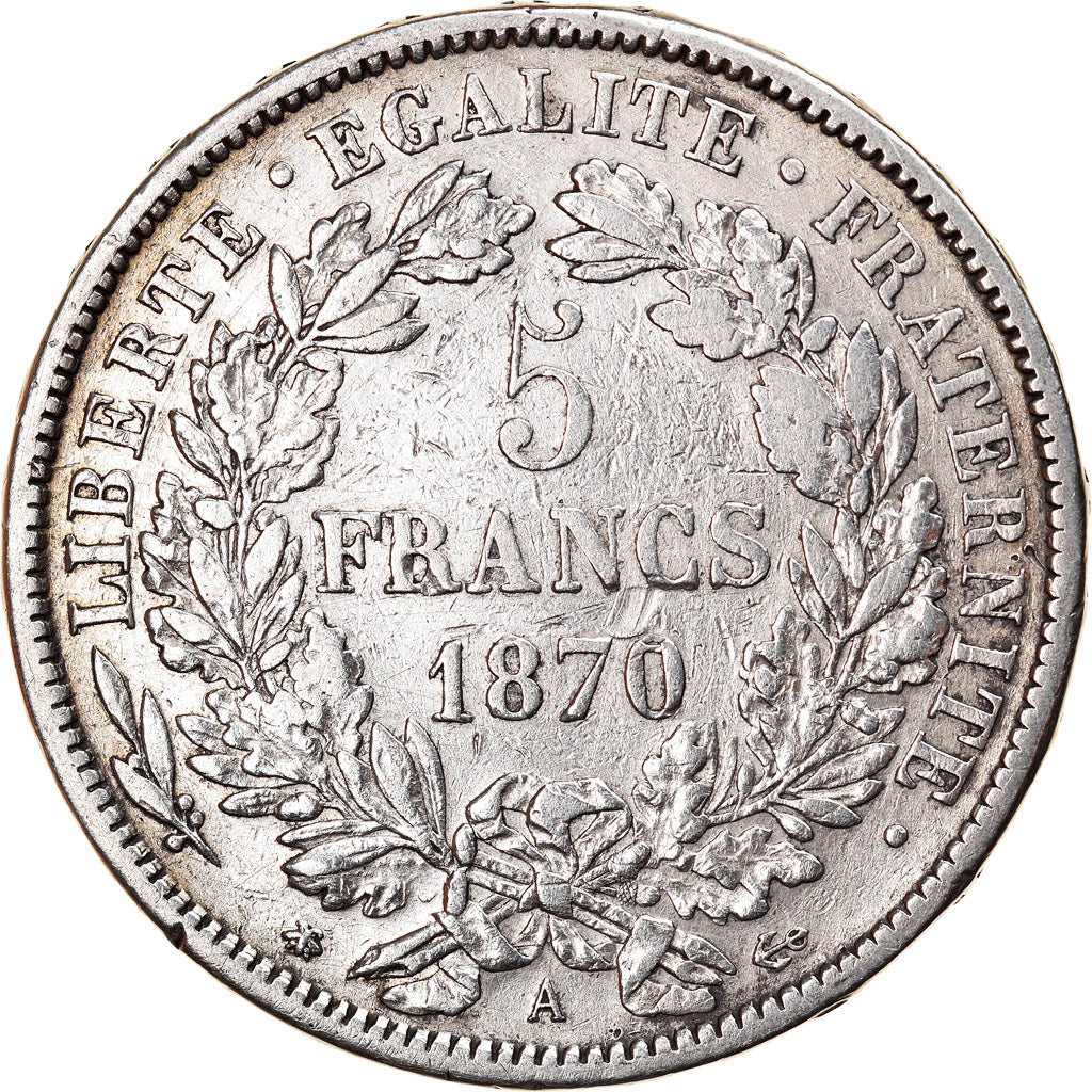 Moneta, Francja, Cérès, 5 Francs, 1870, Paris, EF(40-45), Srebro, KM:819