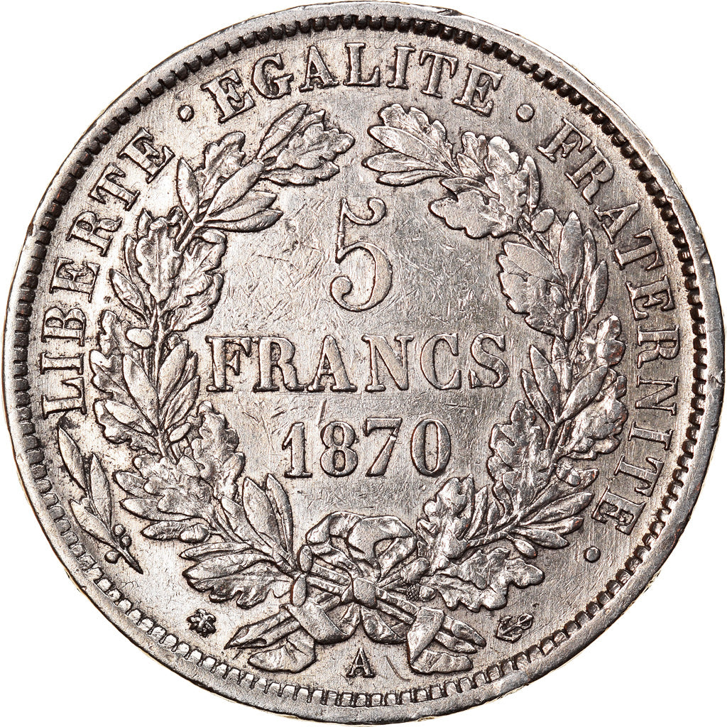 Coin, France, Cérès, 5 Francs, 1870, Paris, EF(40-45), Silver, KM:819