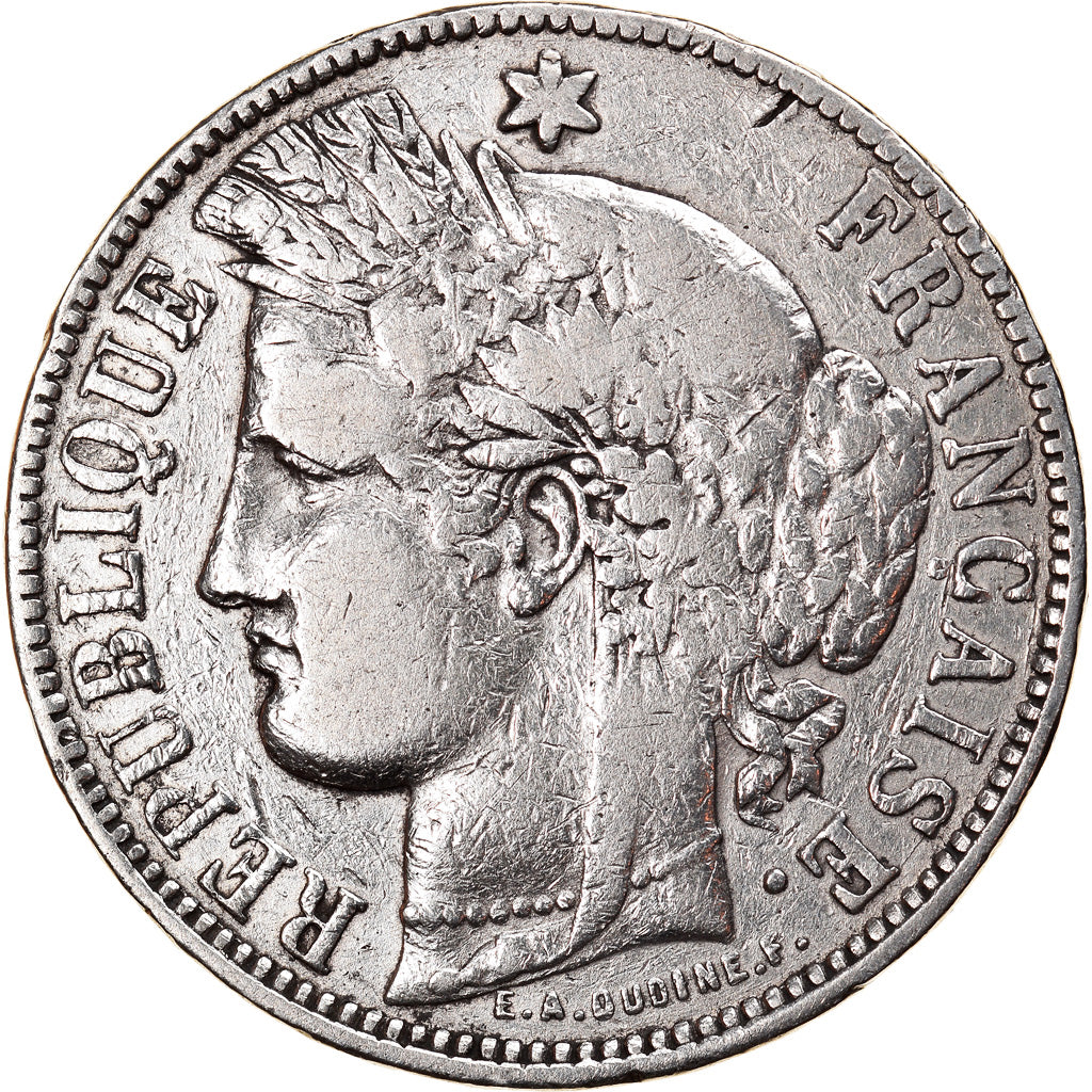 Coin, France, Cérès, 5 Francs, 1871, Bordeaux, VF(20-25), Silver, KM:818.2