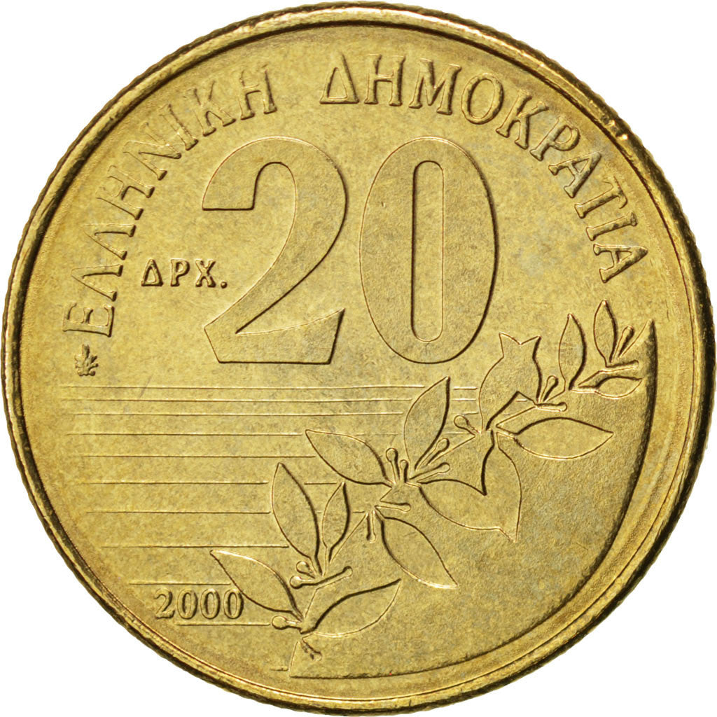GREECE, 20 Drachmes, 2000, KM #154, MS(63), Aluminum-Bronze, 24.5, 6.99
