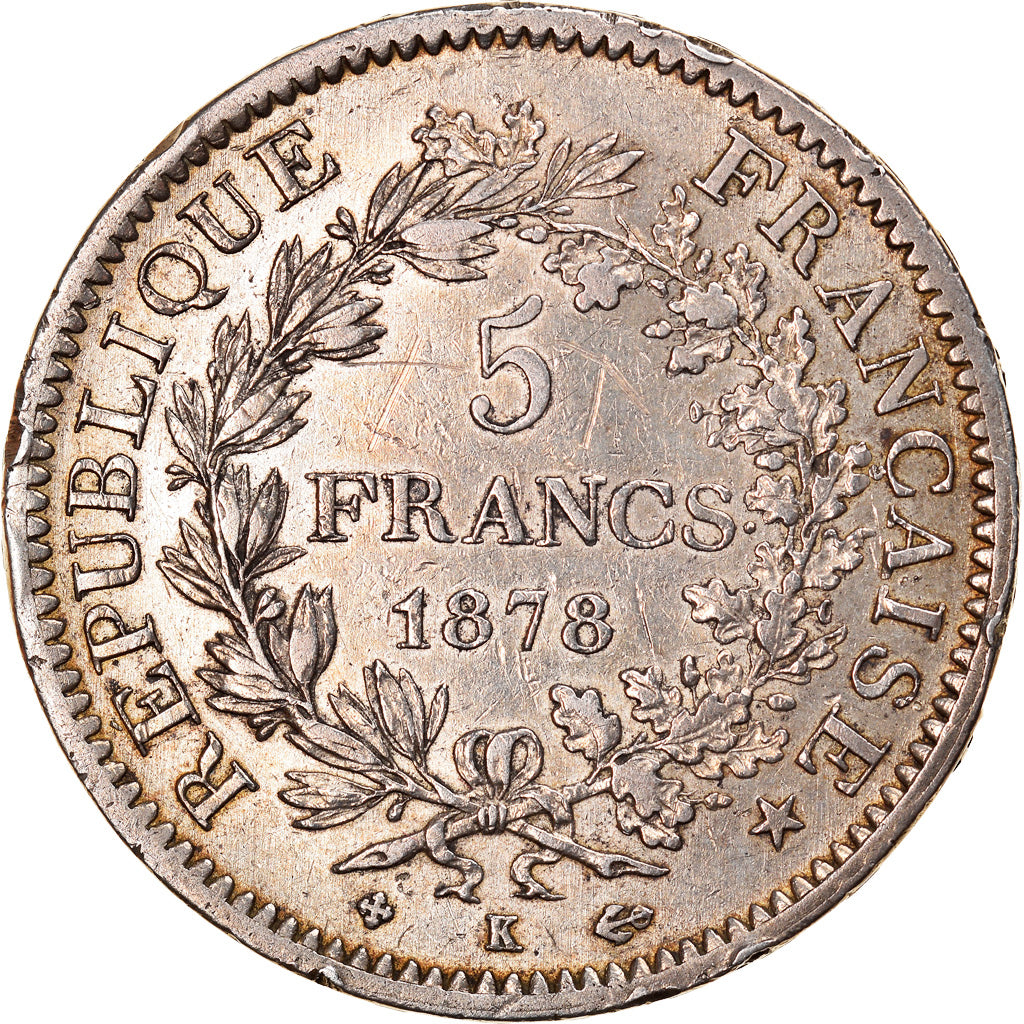 Coin, France, Hercule, 5 Francs, 1878, Bordeaux, VF(30-35), Silver, KM:820.2