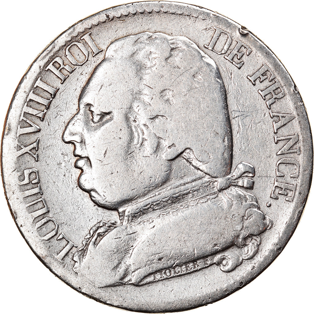 Moneda, Francia, Louis XVIII, Louis XVIII, 5 Francs, 1815, Bayonne, BC, Plata