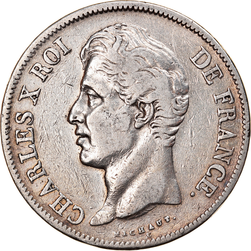 Moneta, Francja, Charles X, 5 Francs, 1828, Paris, VF(30-35), Srebro, KM:728.1