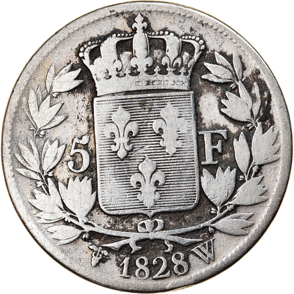 Münze, Frankreich, Charles X, 5 Francs, 1828, Lille, SGE+, Silber, KM:728.13