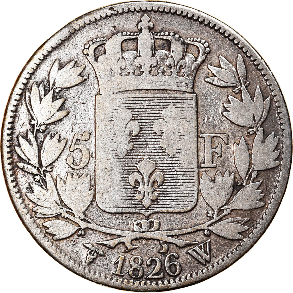 Moneda, Francia, Charles X, 5 Francs, 1826, Lille, BC, Plata, KM:720.13