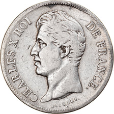 Moneda, Francia, Charles X, 5 Francs, 1829, Paris, BC+, Plata, KM:728.1