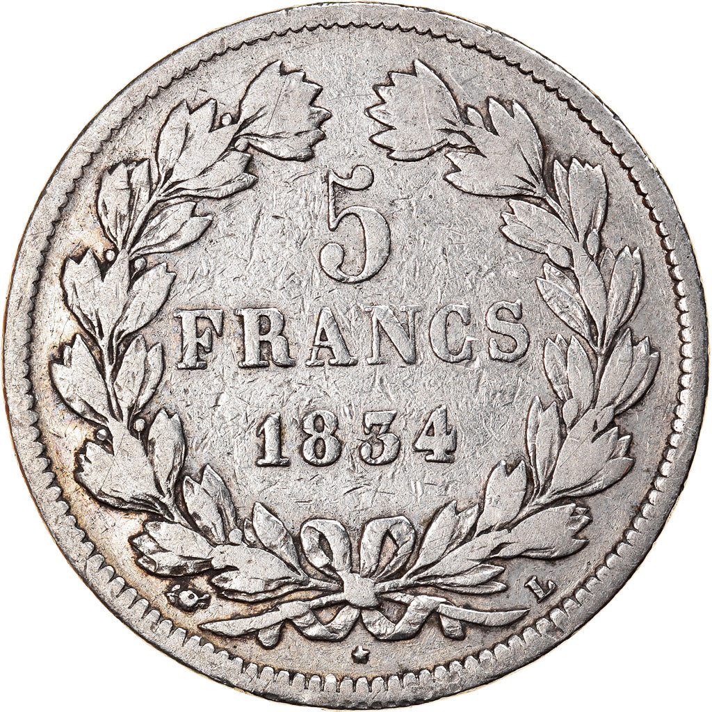 Coin, France, Louis-Philippe, 5 Francs, 1834, Bayonne, VF(20-25), Silver