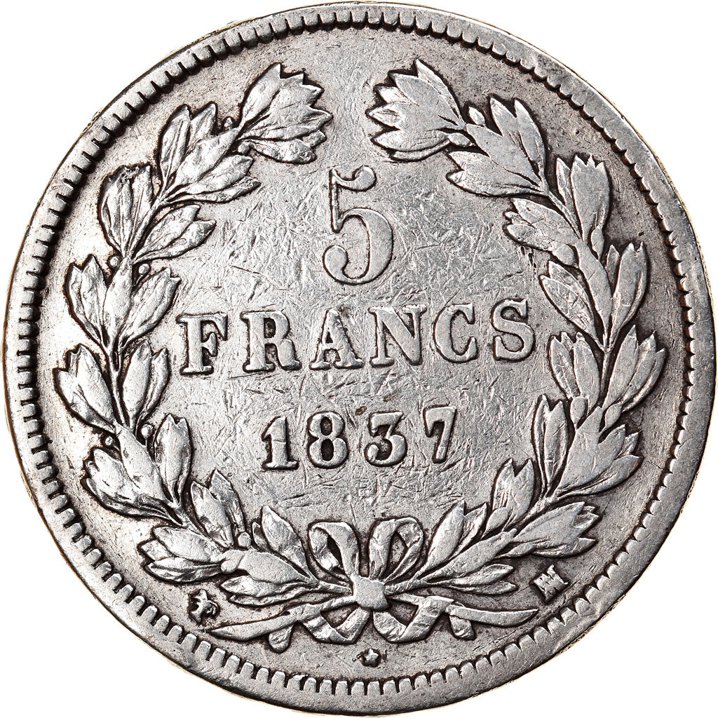 Moneta, Francia, Louis-Philippe, 5 Francs, 1837, Marseille, MB, Argento