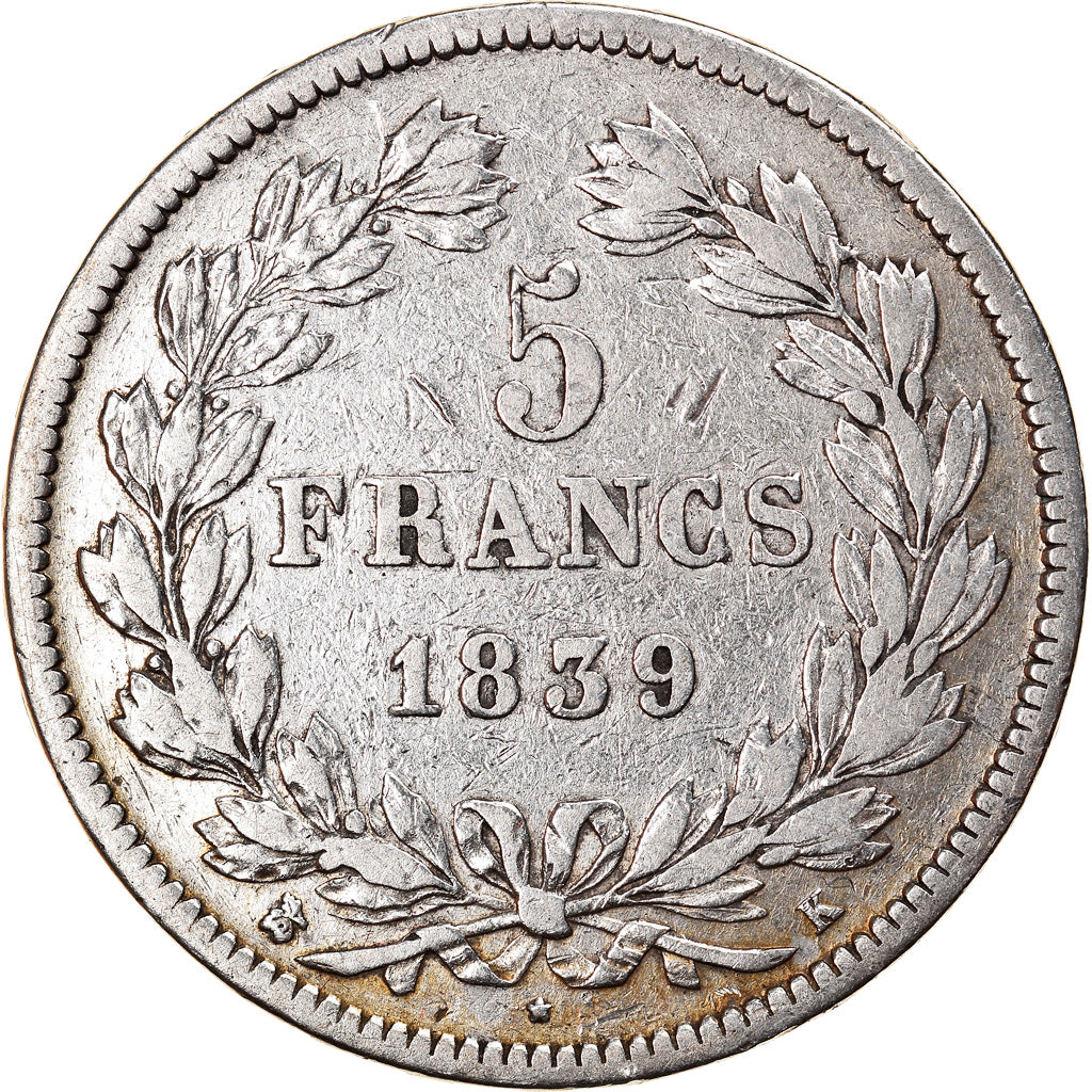 Coin, France, Louis-Philippe, 5 Francs, 1839, Bordeaux, VF(20-25), Silver