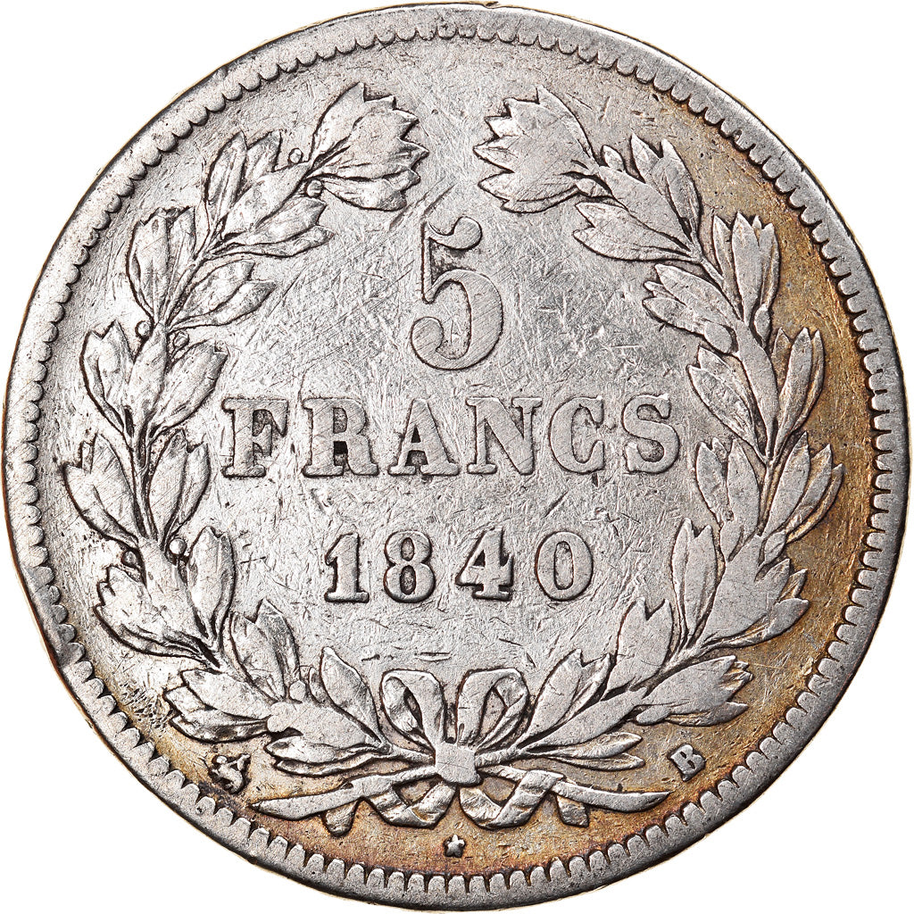 Moneta, Francia, Louis-Philippe, 5 Francs, 1840, Rouen, MB, Argento, KM:749.2
