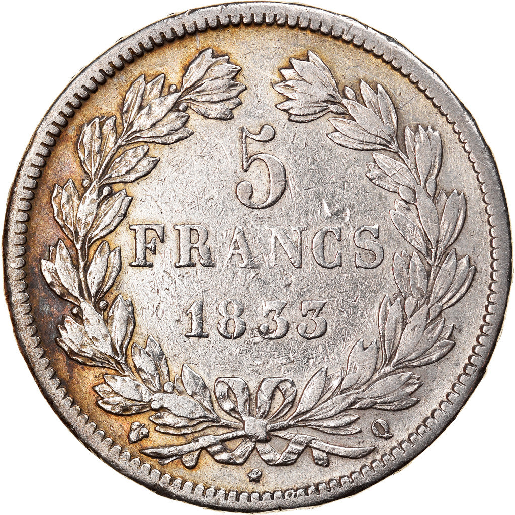 Coin, France, Louis-Philippe, 5 Francs, 1833, Perpignan, VF(20-25), Silver