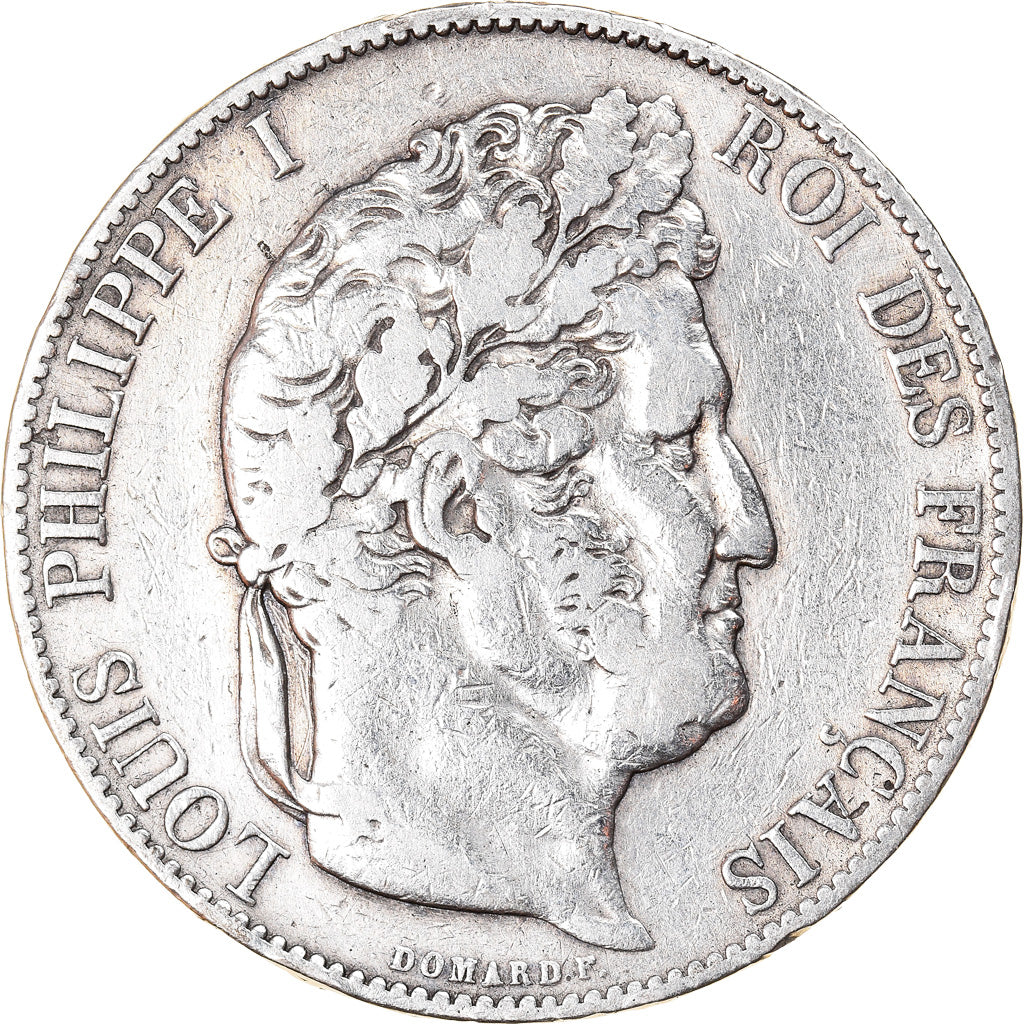 Moneta, Francia, Louis-Philippe, 5 Francs, 1845, Bordeaux, MB, Argento