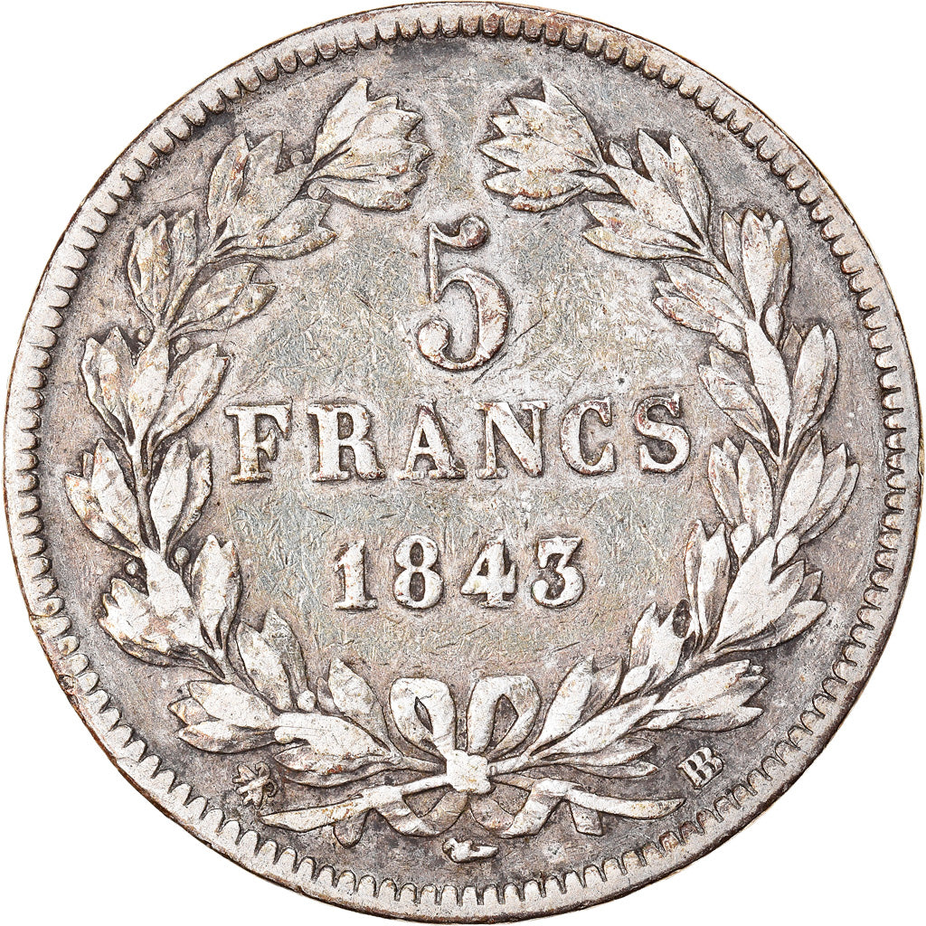 Coin, France, Louis-Philippe, 5 Francs, 1843, Strasbourg, VF(20-25), Silver