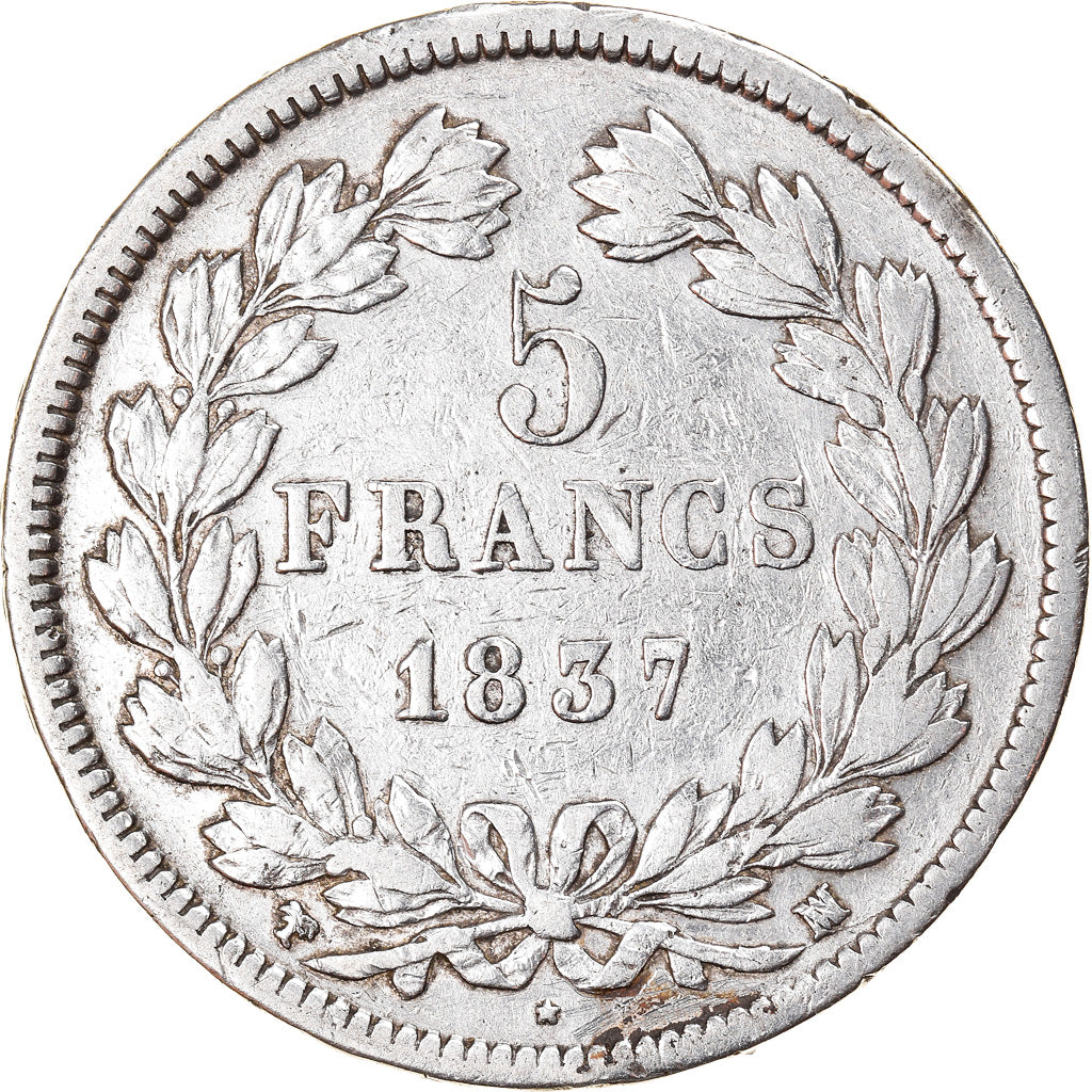 Coin, France, Louis-Philippe, 5 Francs, 1837, Marseille, VF(20-25), Silver