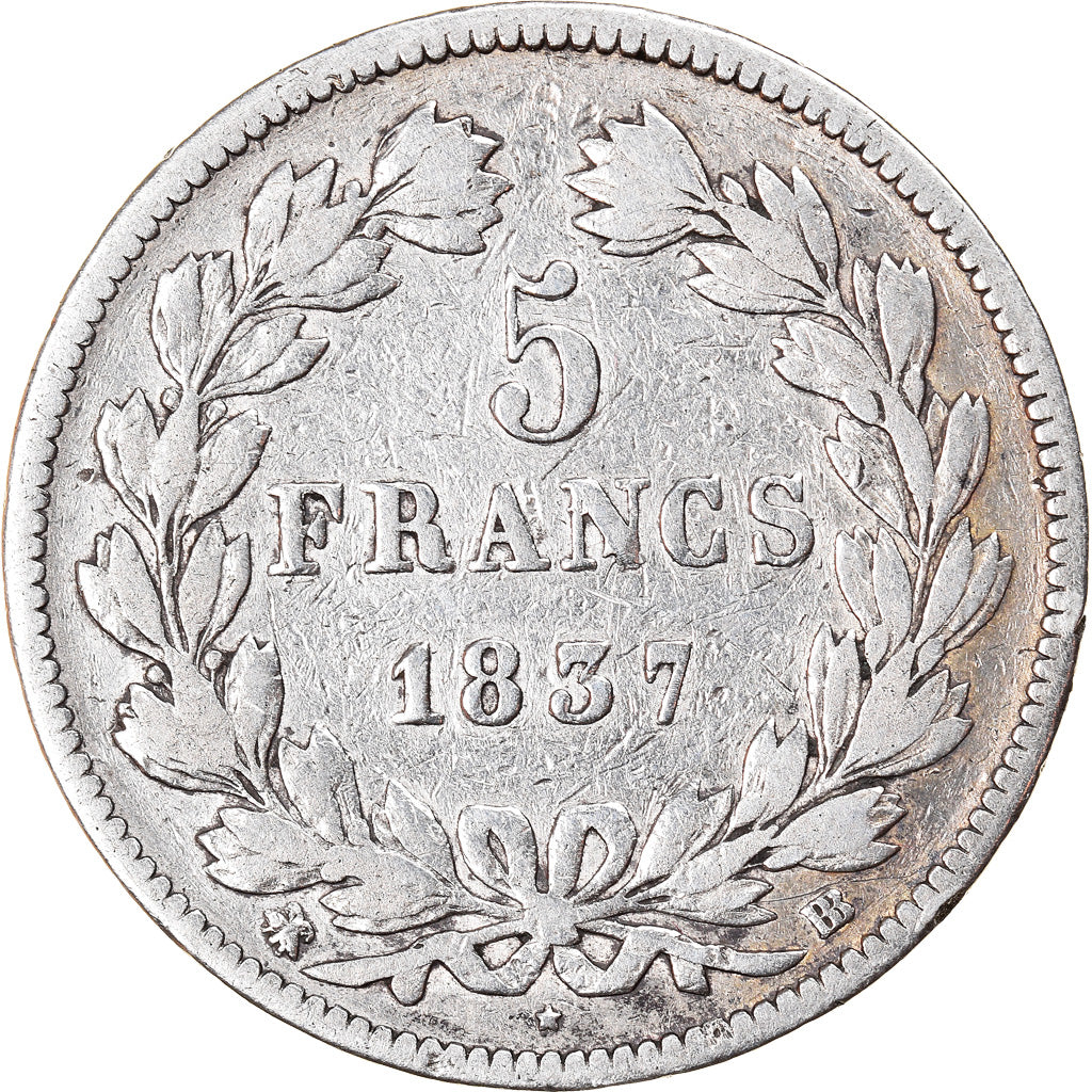 Monnaie, France, Louis-Philippe, 5 Francs, 1837, Strasbourg, TB, Argent