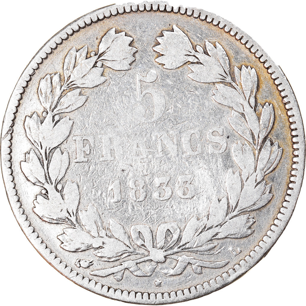Coin, France, Louis-Philippe, 5 Francs, 1833, Bayonne, VF(20-25), Silver