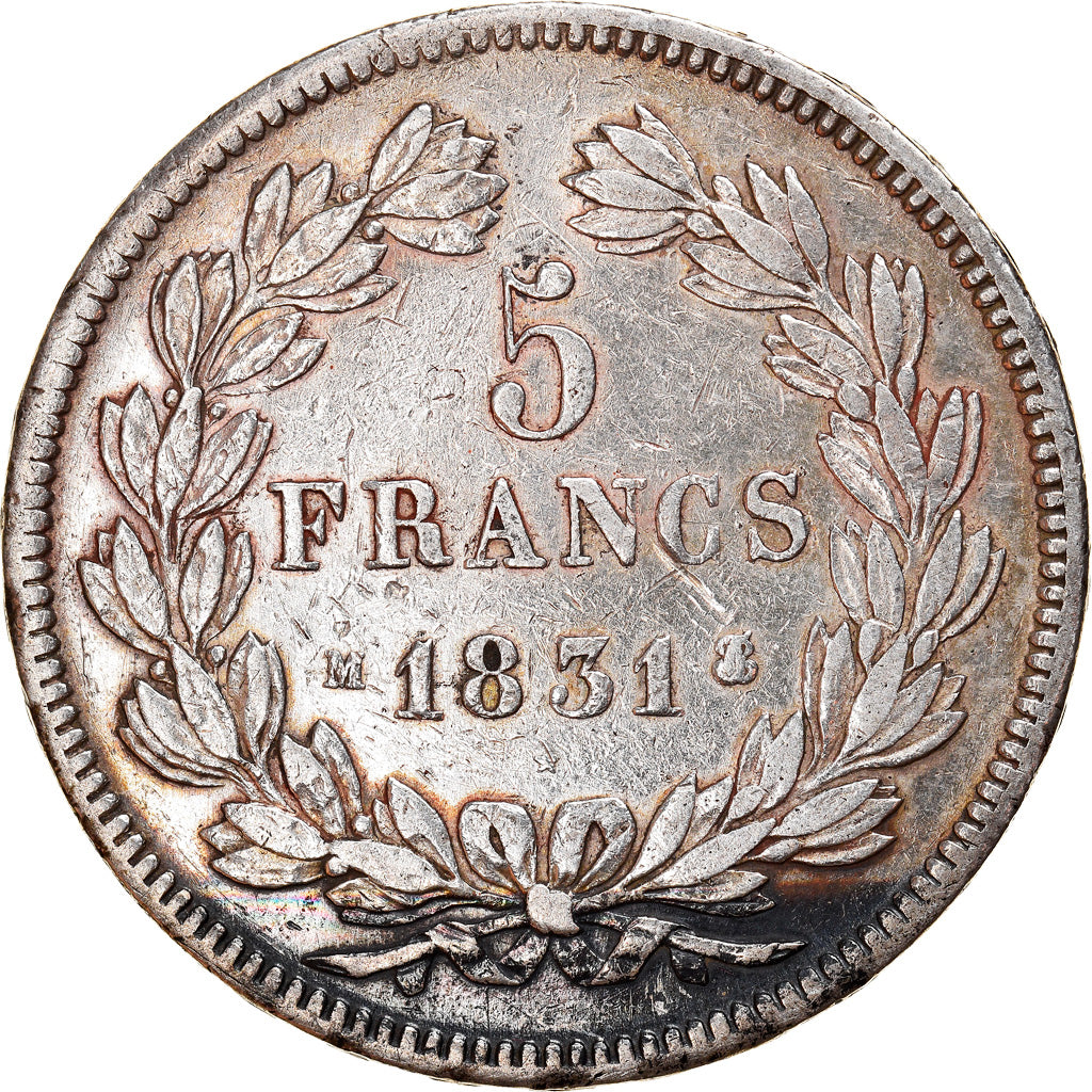 Moneda, Francia, Louis-Philippe, 5 Francs, 1831, Toulouse, BC+, Plata, KM:745.9