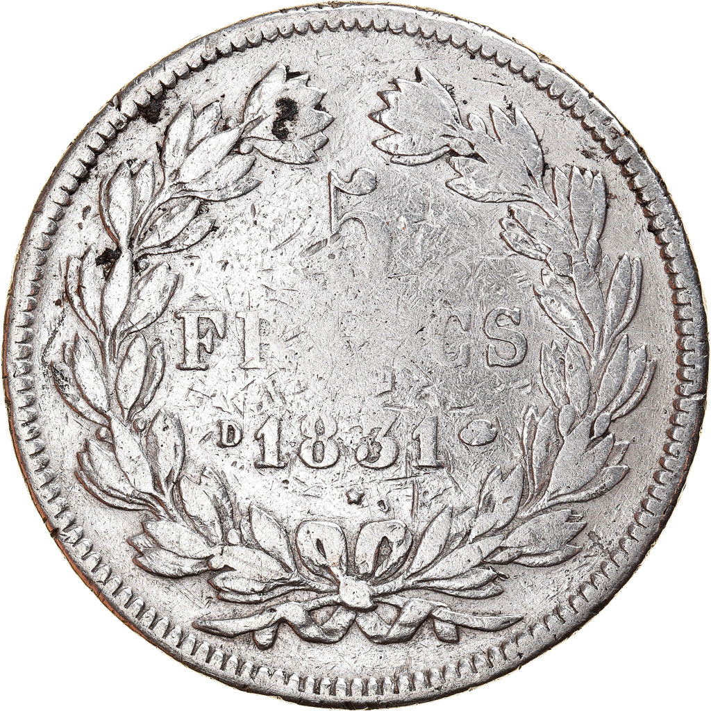 Coin, France, Louis-Philippe, 5 Francs, 1831, Lyon, F(12-15), Silver, KM:744.2
