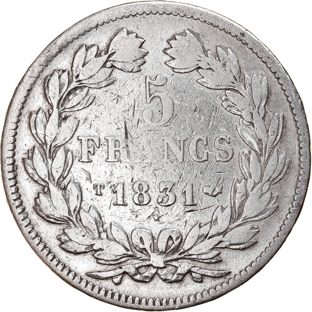 Moneda, Francia, Louis-Philippe, 5 Francs, 1831, Nantes, BC, Plata, KM:745.12