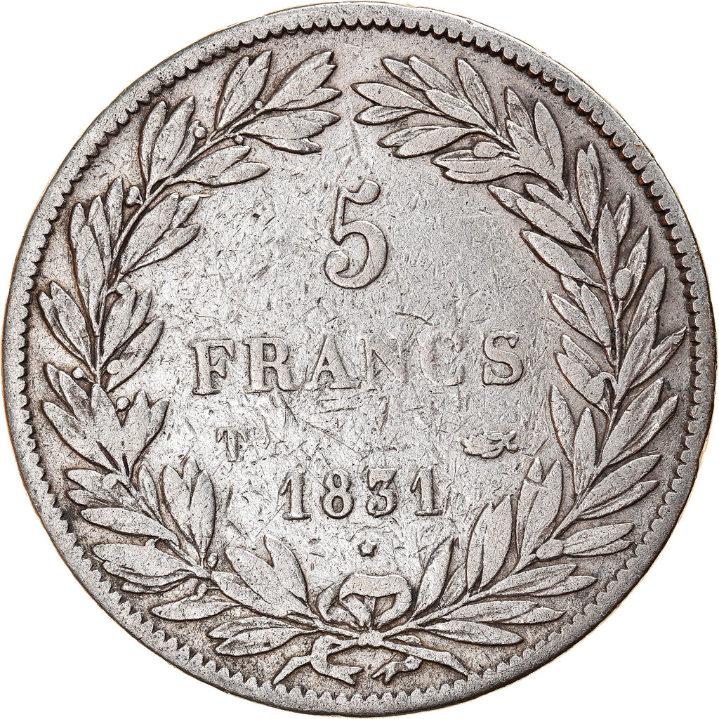 Moneta, Francia, Louis-Philippe, 5 Francs, 1831, Nantes, B+, Argento, KM:735.12