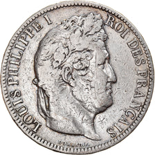 Moeda, França, Louis-Philippe, 5 Francs, 1831, Bordeaux, F(12-15), Prata