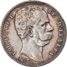 Coin, Italy, Umberto I, 5 Lire, 1879, Rome, VF(20-25), Silver, KM:20
