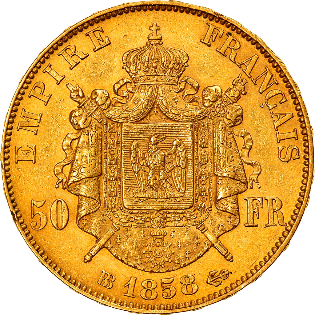 Moneta, Francja, Napoleon III, Napoléon III, 50 Francs, 1858, Strasbourg