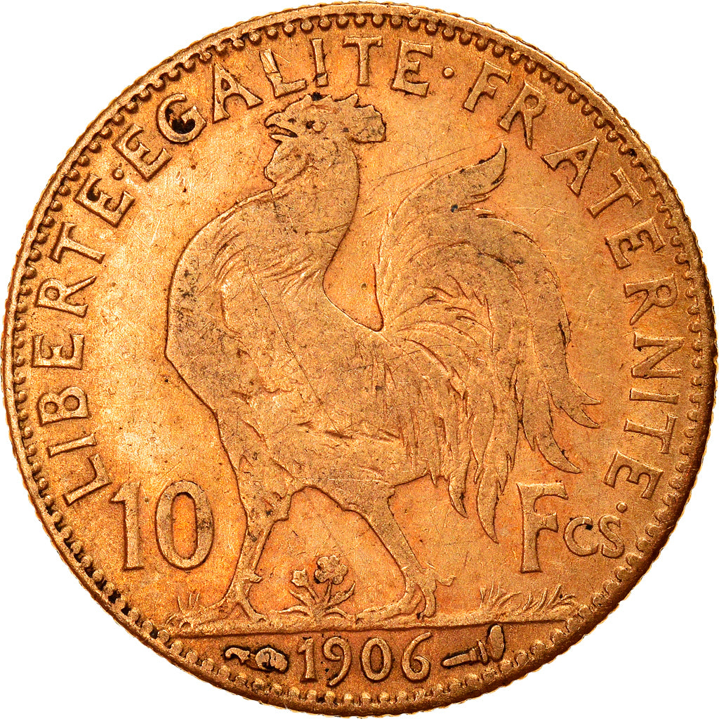 Moneda, Francia, Marianne, 10 Francs, 1906, Paris, MBC, Oro, KM:846