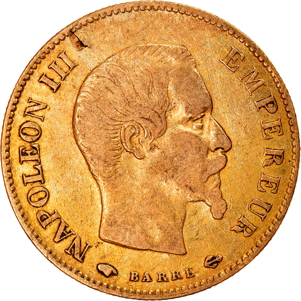 Moneda, Francia, Napoleon III, 10 Francs, 1859, Paris, BC+, Oro, KM:784.3