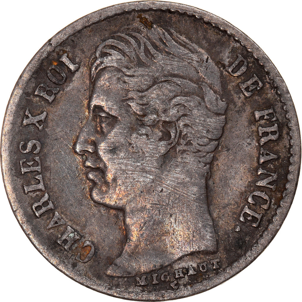Moneda, Francia, Charles X, 1/4 Franc, 1827, Paris, BC+, Plata, KM:722.1