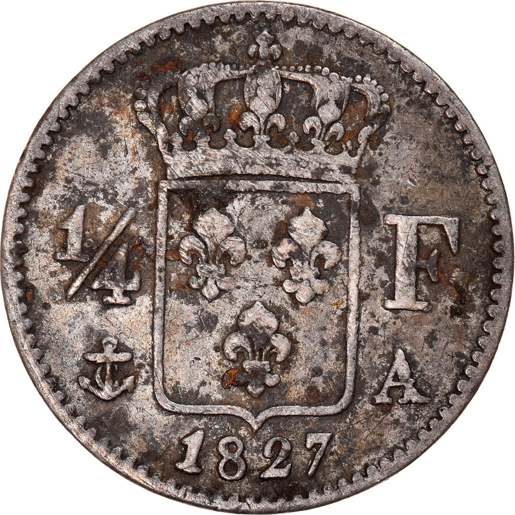 Moneda, Francia, Charles X, 1/4 Franc, 1827, Paris, BC+, Plata, KM:722.1