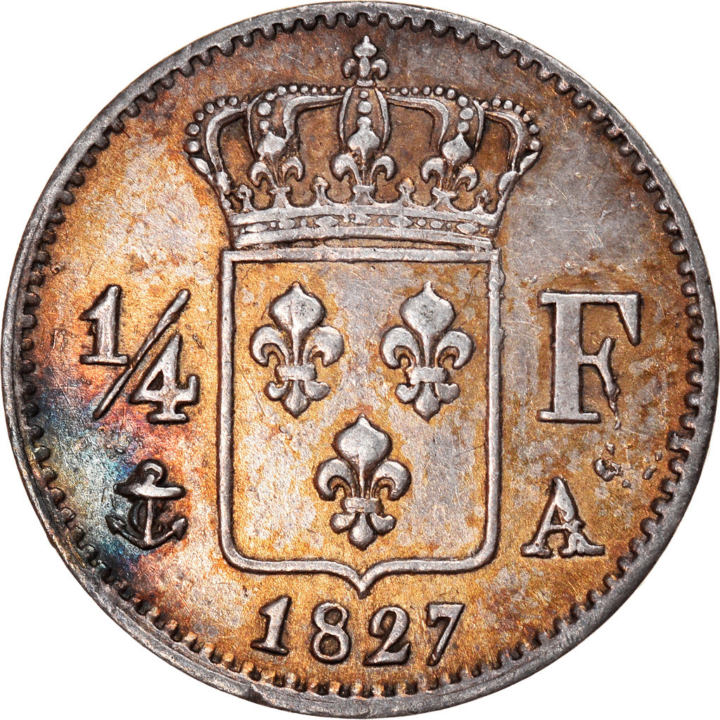 Coin, France, Charles X, 1/4 Franc, 1827, Paris, AU(50-53), Silver, KM:722.1