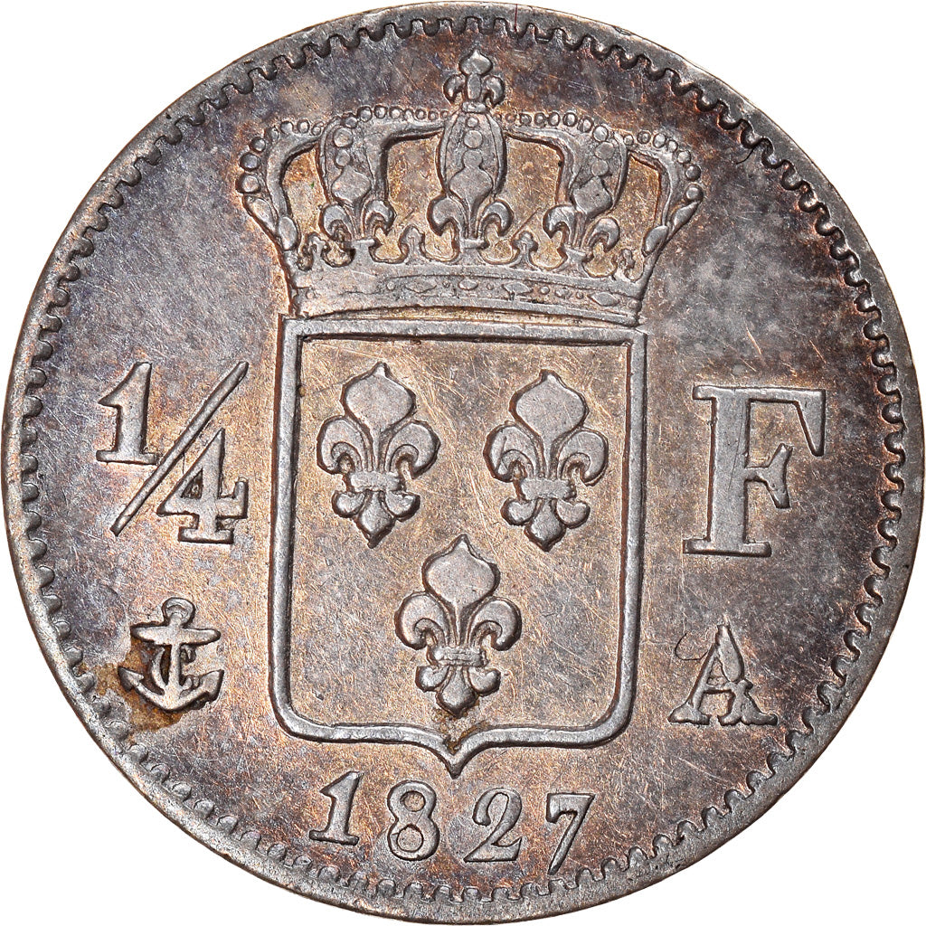 Moneta, Francja, Charles X, 1/4 Franc, 1827, Paris, AU(50-53), Srebro, KM:722.1