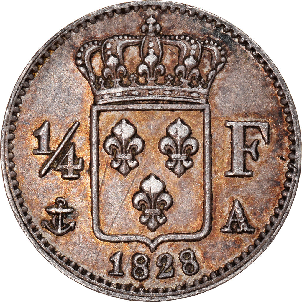 Moneta, Francja, Charles X, 1/4 Franc, 1828, Paris, AU(50-53), Srebro, KM:722.1