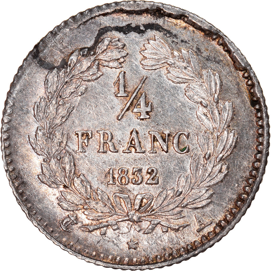Coin, France, Louis-Philippe, 1/4 Franc, 1832, Paris, AU(50-53), Silver