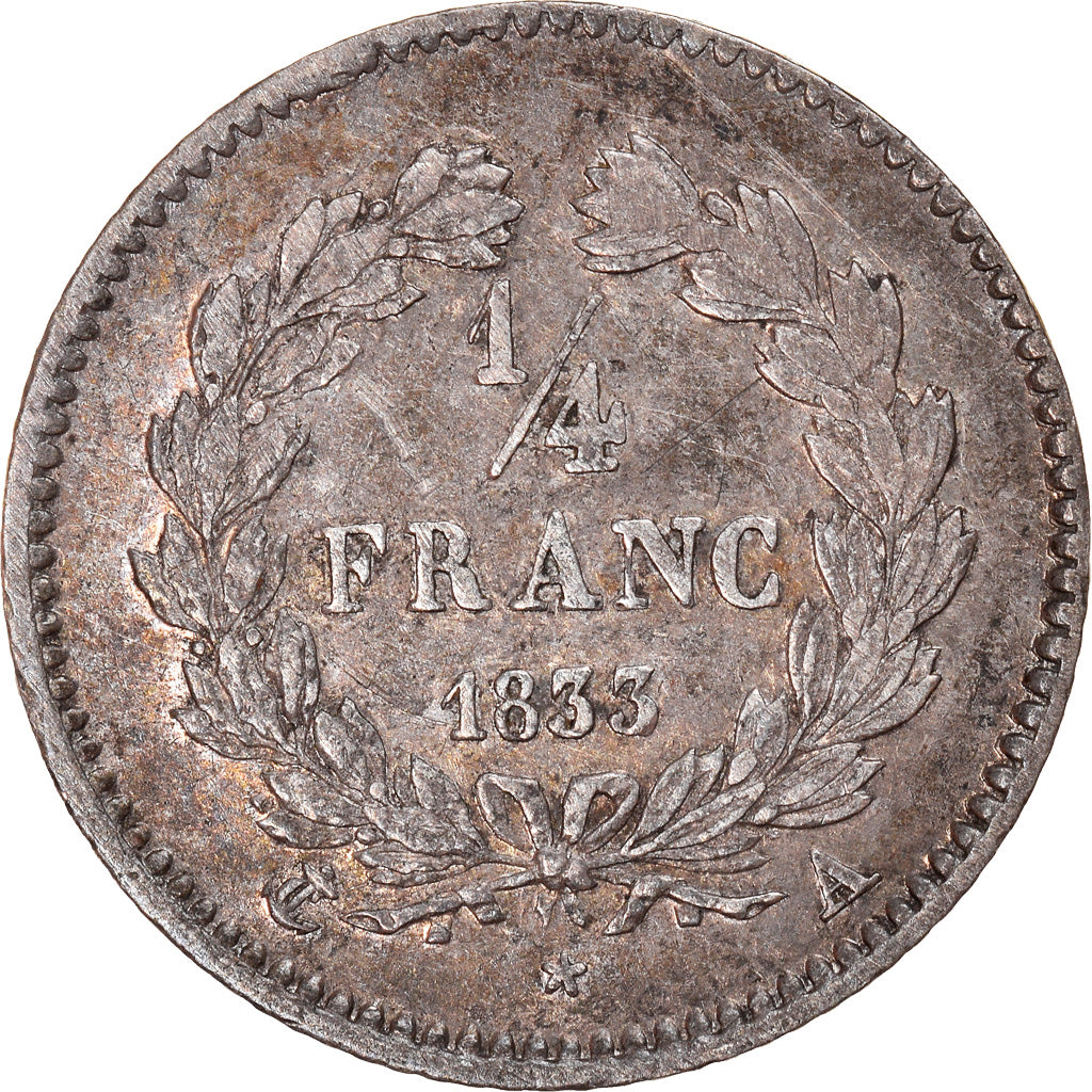 Munten, Frankrijk, Louis-Philippe, 1/4 Franc, 1833, Paris, ZF+, Zilver