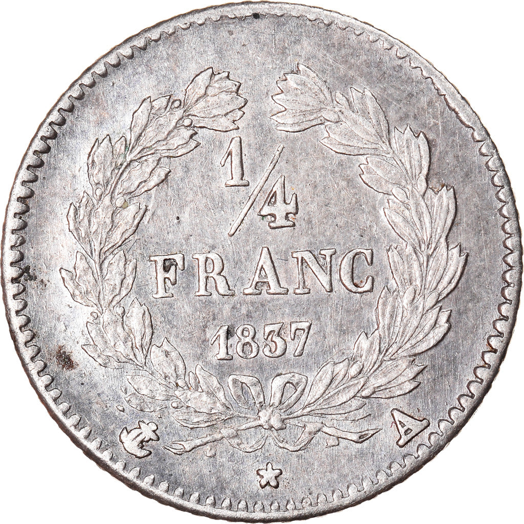 Coin, France, Louis-Philippe, 1/4 Franc, 1837, Paris, AU(50-53), Silver