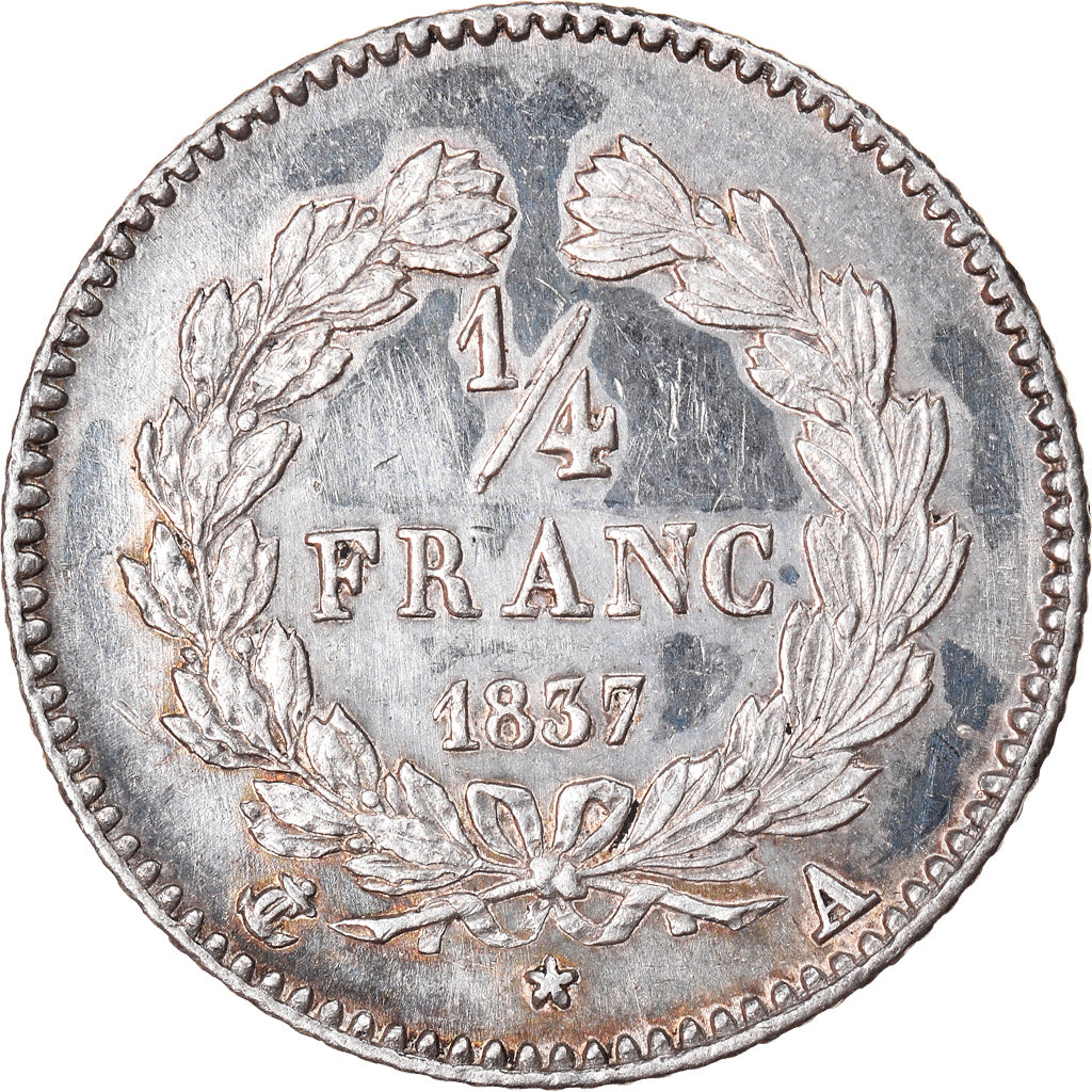 Coin, France, Louis-Philippe, 1/4 Franc, 1837, Paris, EF(40-45), Silver