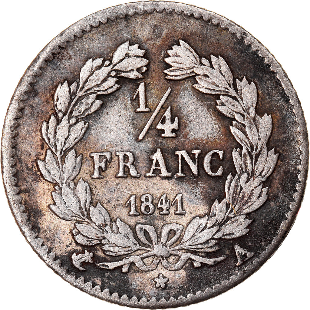 Moneta, Francia, Louis-Philippe, 1/4 Franc, 1841, Paris, BB, Argento, KM:740.1